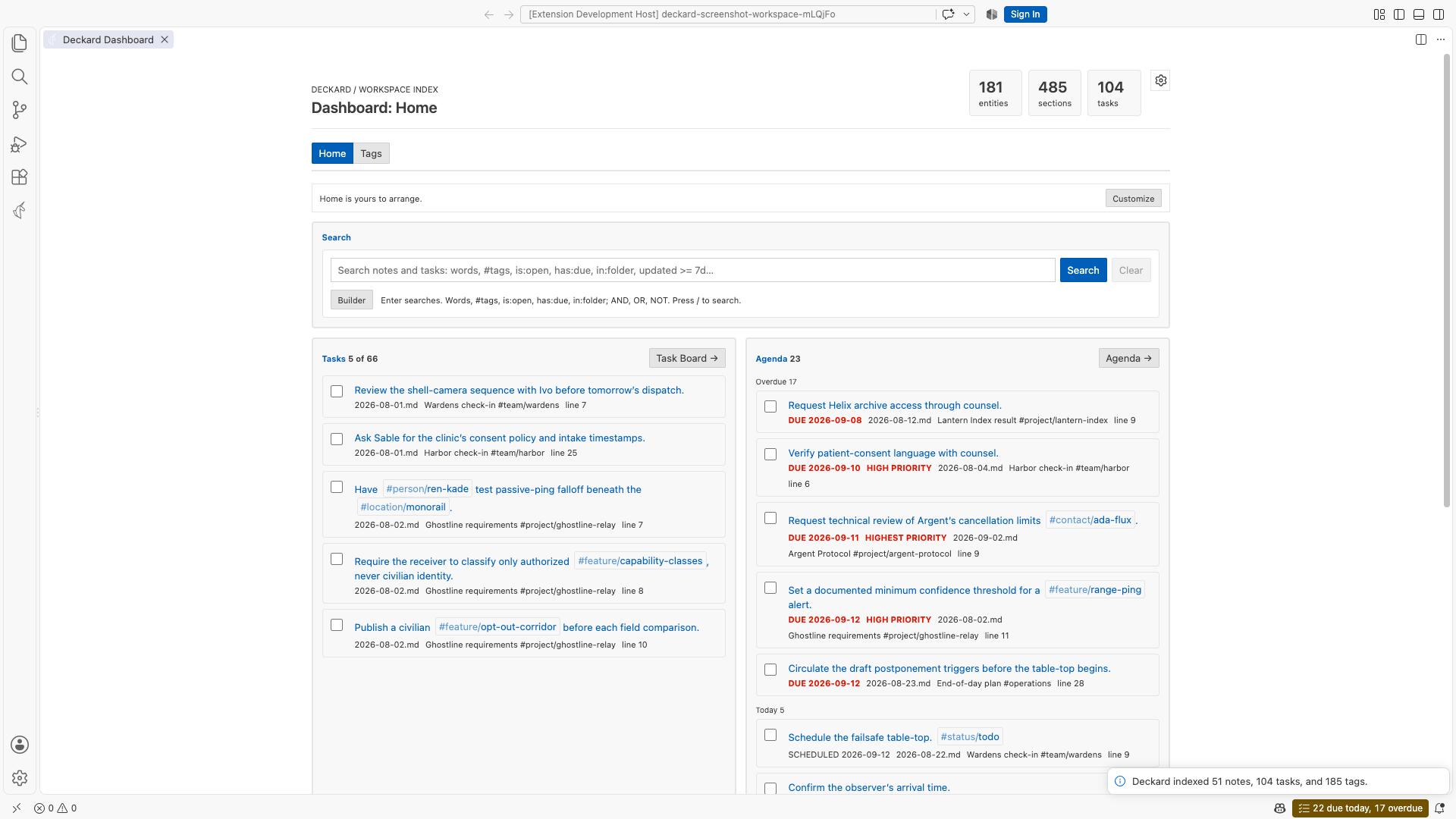 Corpo theme Dashboard in a light VS Code theme.