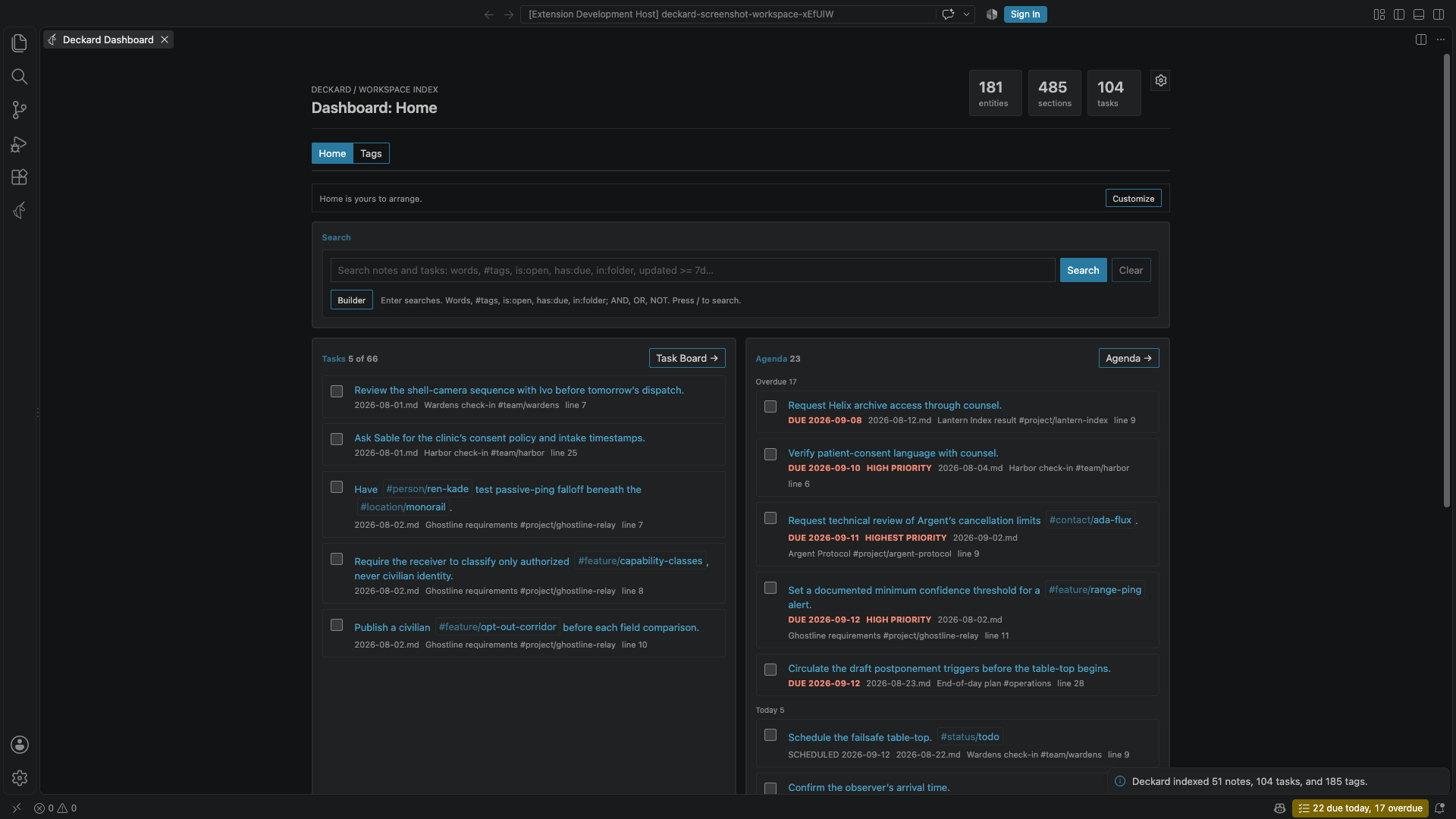 Corpo theme Dashboard in a dark VS Code theme.