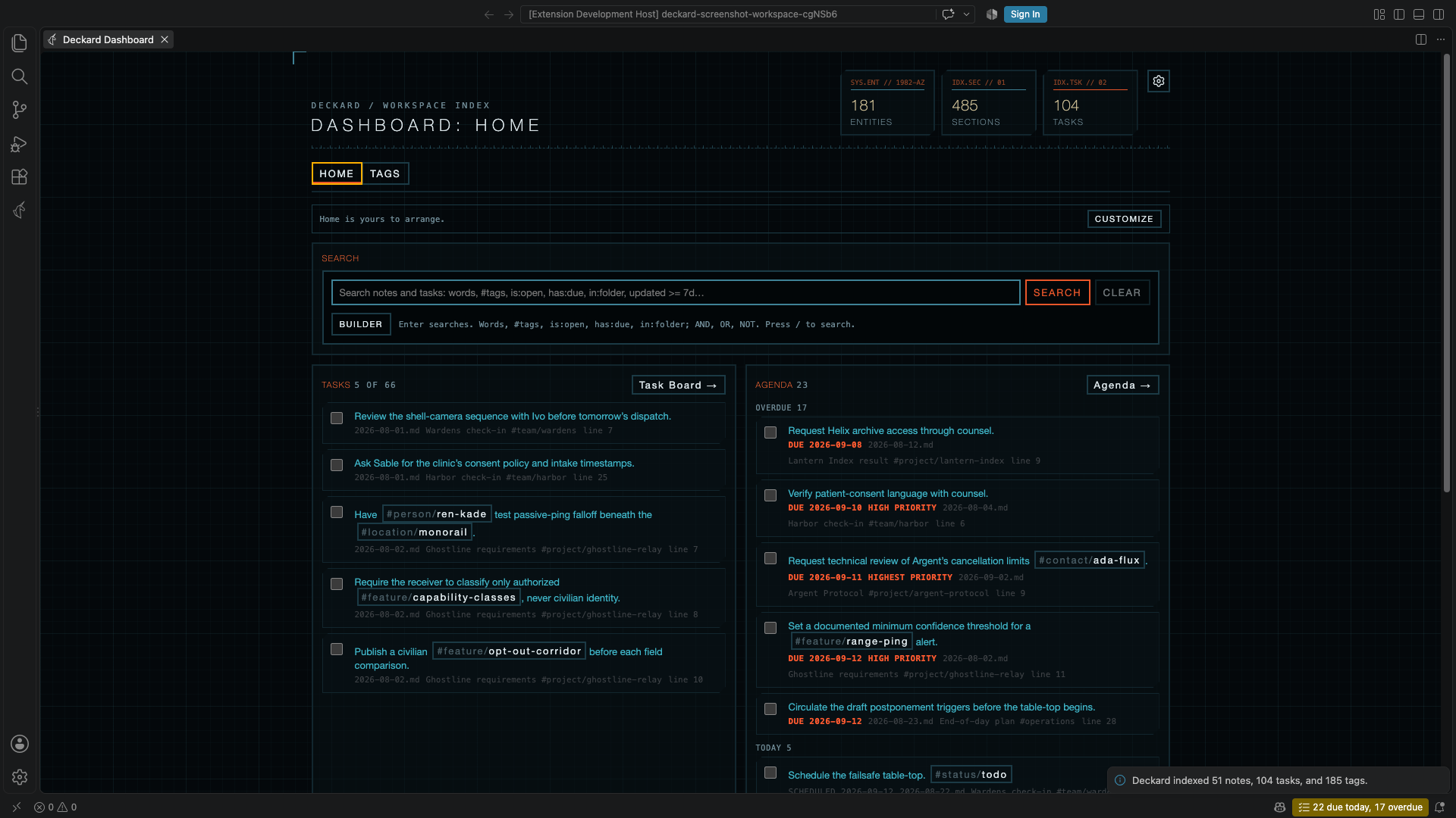 Oblivion theme Dashboard.